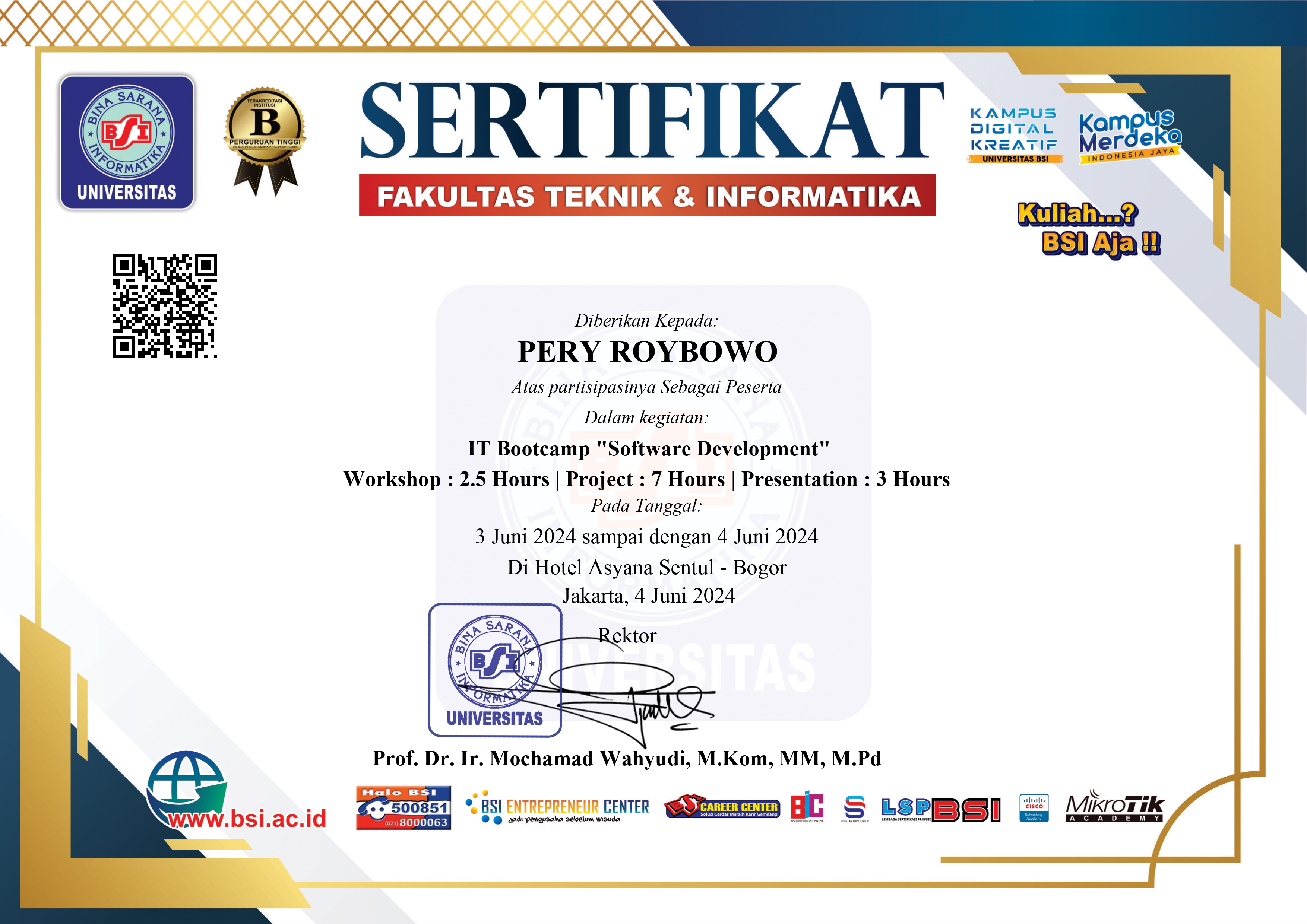 Sertifikat IT Bootcamp Pery RoyBowo